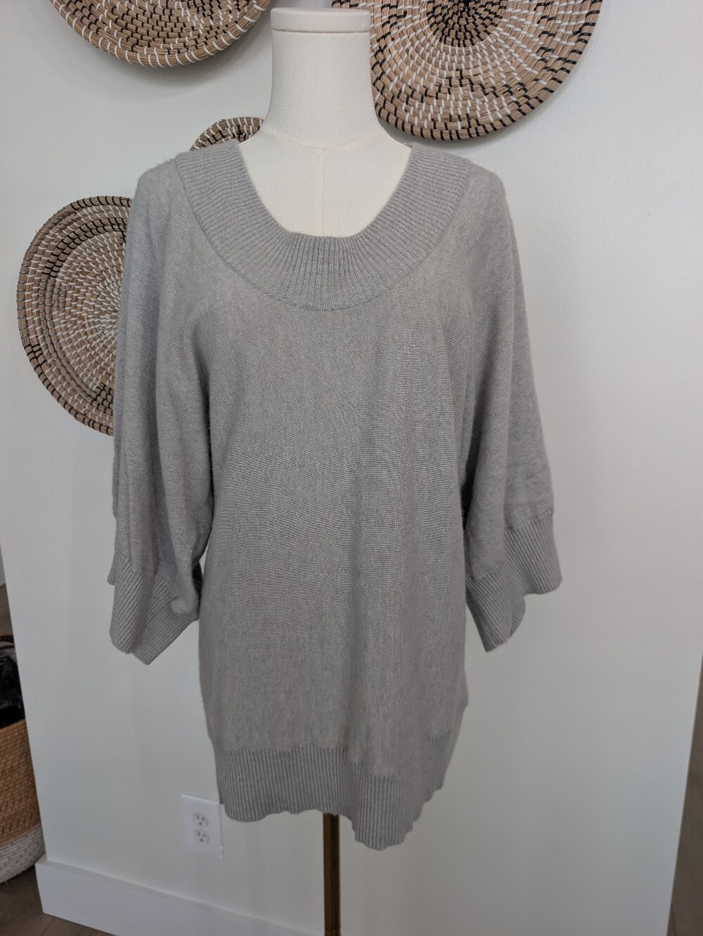 REISS Amy Gray Wool Cashmere Angora Blend Dolman Sleeve Sweater - Size M